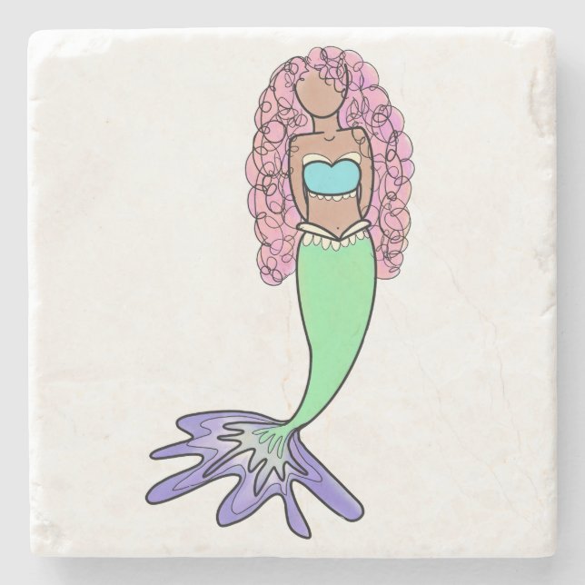 Posavasos De Piedra sirena de arco iris rosa azul violeta verde rizo n (Anverso)