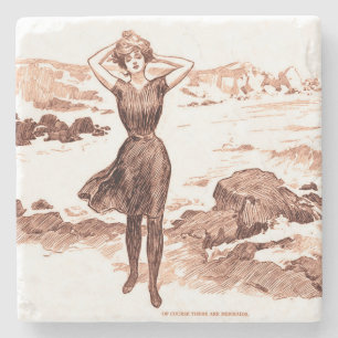 Posavasos De Piedra Sirena de playa Gibson Girl vintage Belleza de bañ