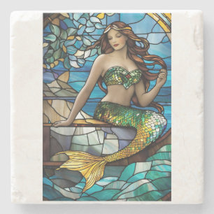 Posavasos De Piedra Sirena de vidrio manchado