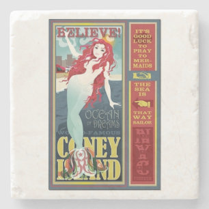 Posavasos De Piedra sirena roja de la isla de conejo