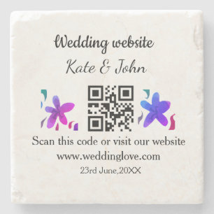 Posavasos De Piedra Sitio web de boda minimalista simple código Q R ag