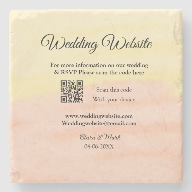 Posavasos De Piedra sitio web del boda agregar código Q R exploración  (Anverso)