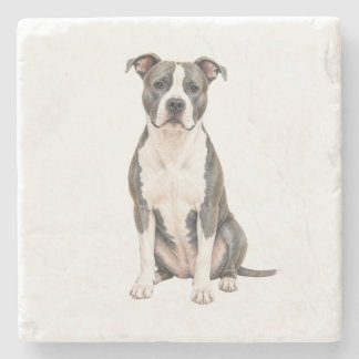 Posavasos De Piedra Sitting American Staffordshire Terrier Natural Sto
