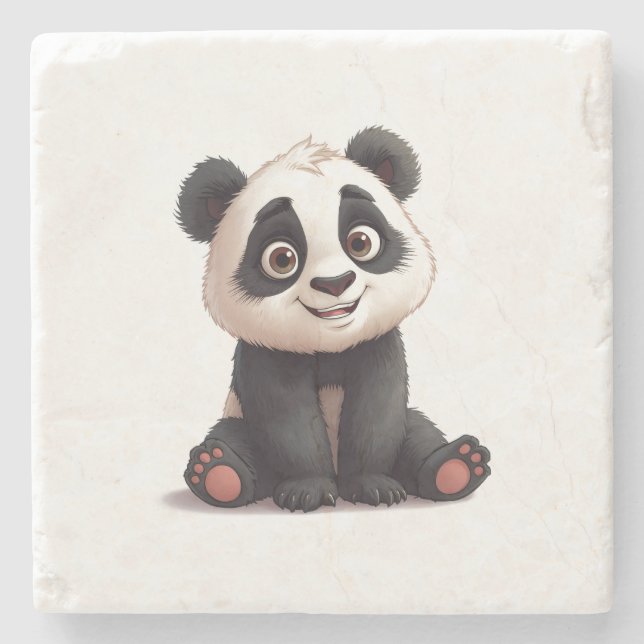 Posavasos De Piedra Sitting Panda Bear Cartoon Illustration Artwork (Anverso)