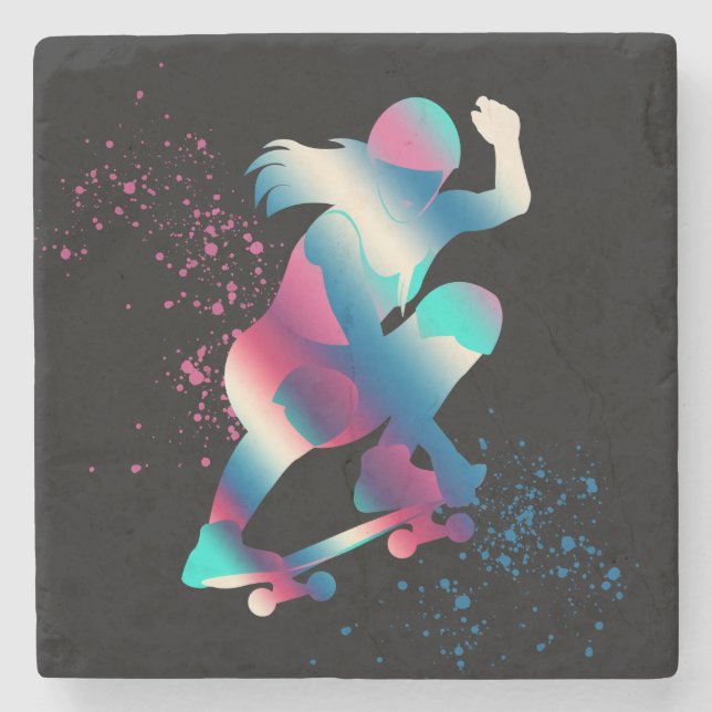 Posavasos De Piedra Skateboarder femenino (Anverso)