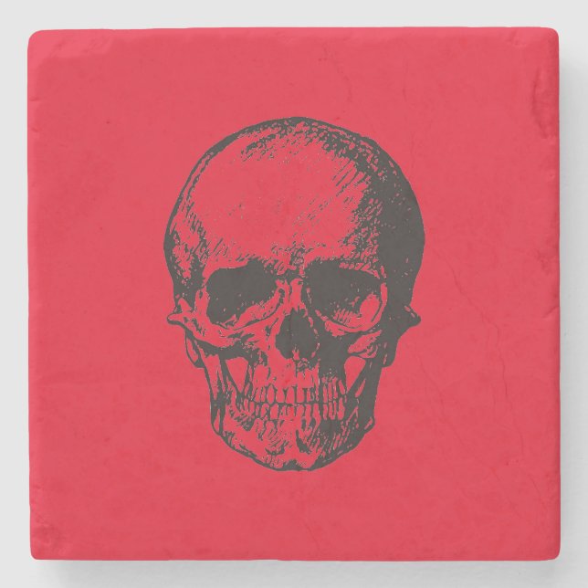 Posavasos De Piedra Skull Red Pop Art (Anverso)