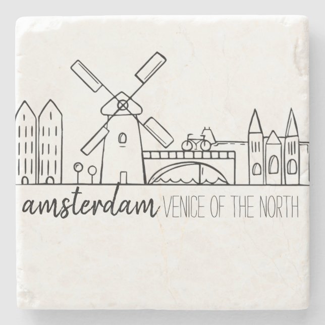 Posavasos De Piedra Skyline de Ámsterdam (Anverso)