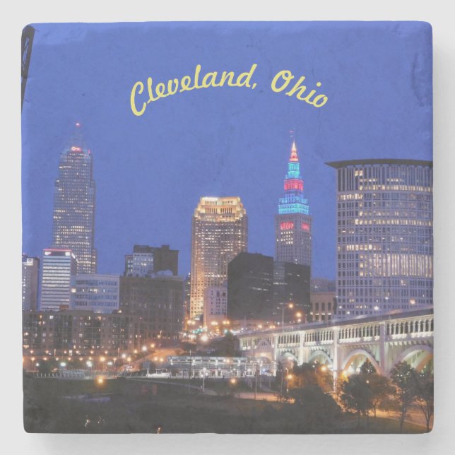 Posavasos De Piedra Skyline de Cleveland (Anverso)