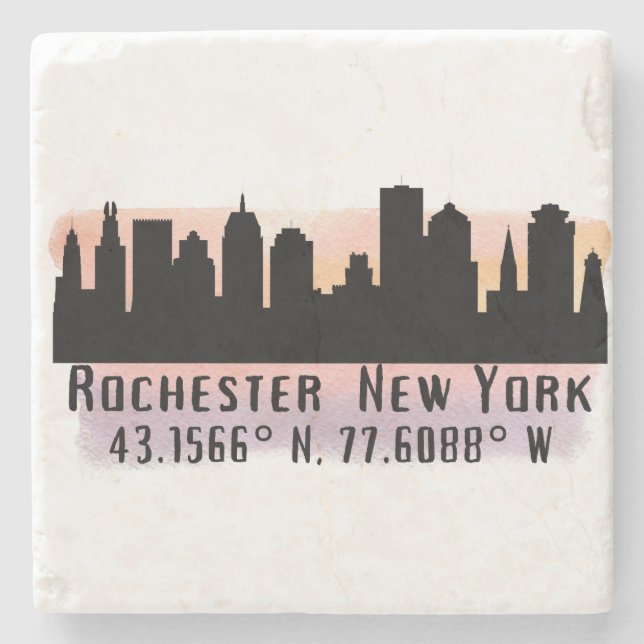 Posavasos De Piedra Skyline Rochester NY City (Anverso)