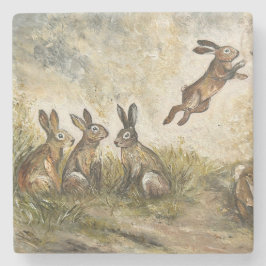 Posavasos De Piedra Skyward Fluff Meadow Hare Whimsical Rabbit Family 