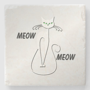 Posavasos De Piedra Slinky Black Cat Meow Meow Green Eyes en plata