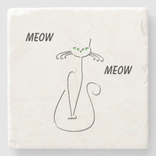 Posavasos De Piedra Slinky Black Cat Meow Meow Personalizado Textos Oj