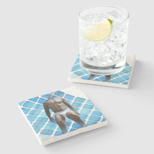 Posavasos De Piedra SlipperyJoe hombre muscular seis empates abs macho