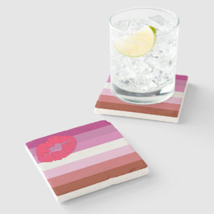 Posavasos De Piedra SlipperyJoe lipstick bandera de orgullo lesbiana f