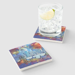 Posavasos De Piedra SlipperyJoe NYC grafiti luna rodeada de remolinos