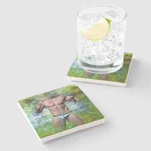 Posavasos De Piedra SlipperyJoe's hombre adulto muy musculoso sin cami