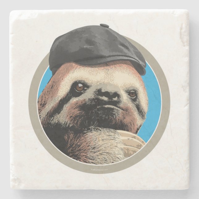 Posavasos De Piedra Sloth (en Baker Boy gorra) (Anverso)
