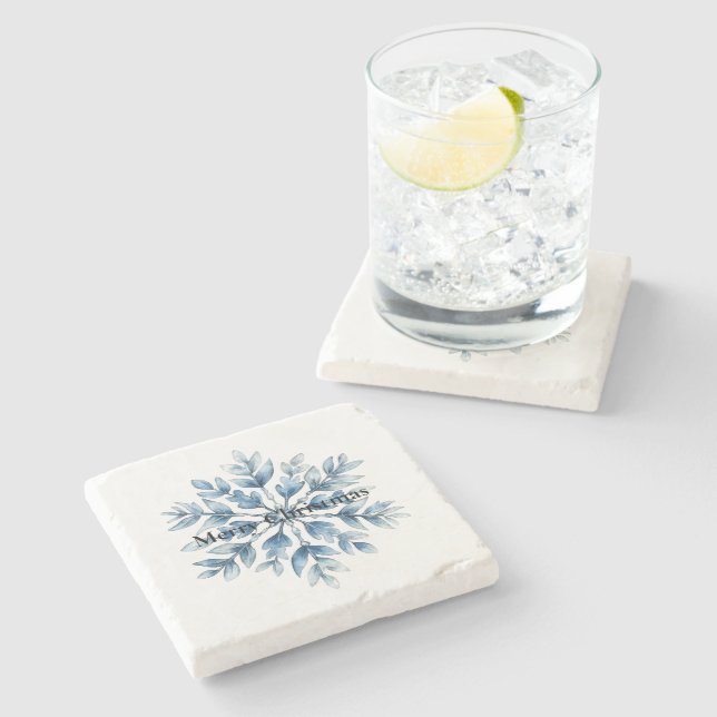 Posavasos De Piedra Snowflake Blue White Winter (Lateral)