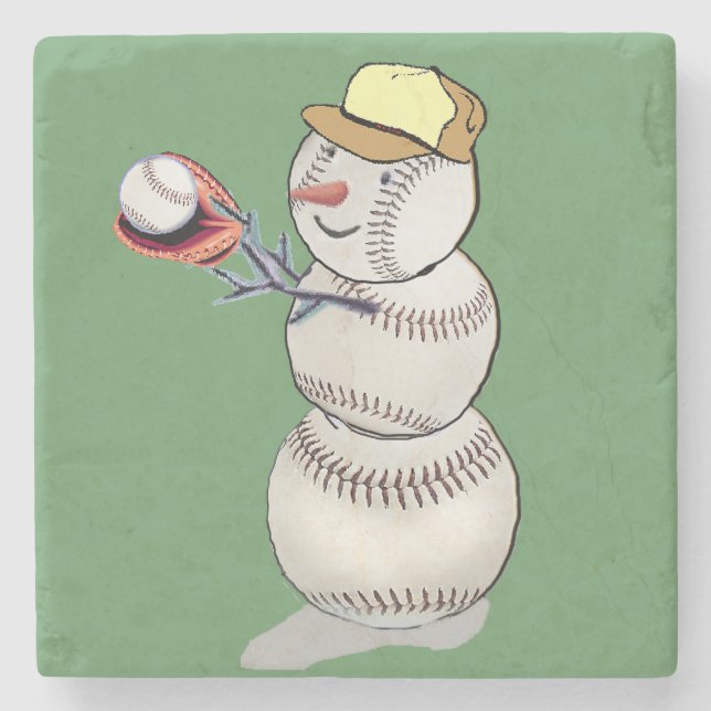 Posavasos De Piedra Snowman de béisbol (Anverso)