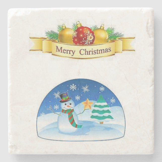 Posavasos De Piedra Snowman Marble Stone Coaster Navidades (Anverso)