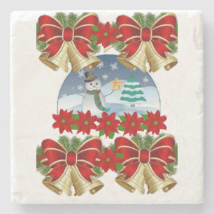 Posavasos De Piedra Snowman Marble Stone Coaster Navidades