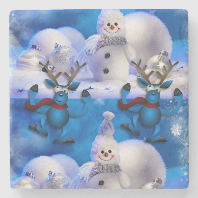 Posavasos De Piedra Snowman Marble Stone Coaster Navidades (Anverso)