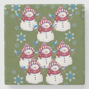 Posavasos De Piedra Snowman Marble Stone Coaster Navidades