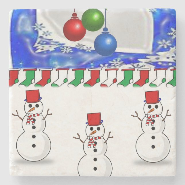 Posavasos De Piedra Snowman Marble Stone Coaster Navidades (Anverso)