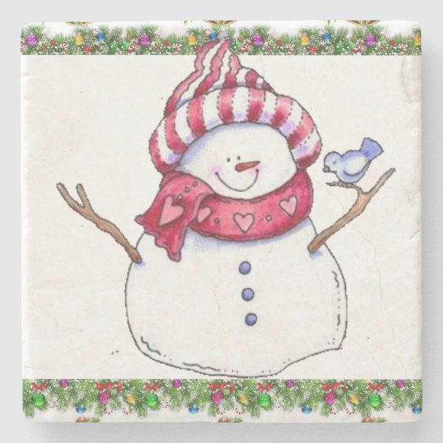 Posavasos De Piedra Snowman Marble Stone Coaster Navidades (Anverso)