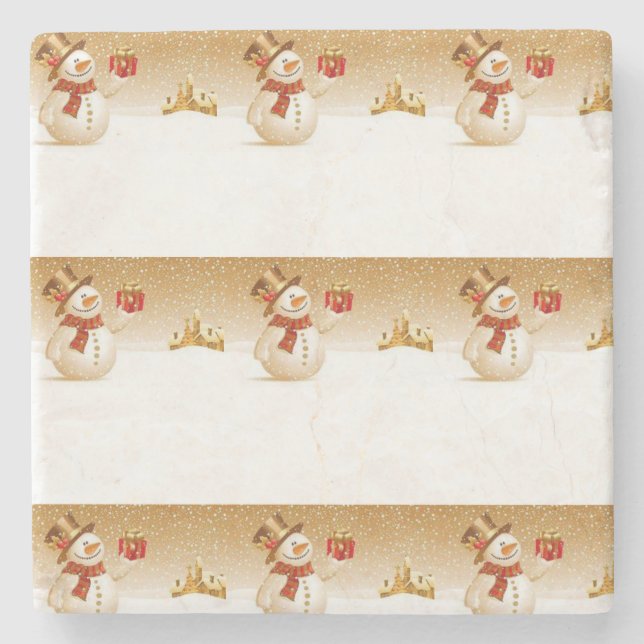 Posavasos De Piedra Snowman Marble Stone Coaster Navidades (Anverso)