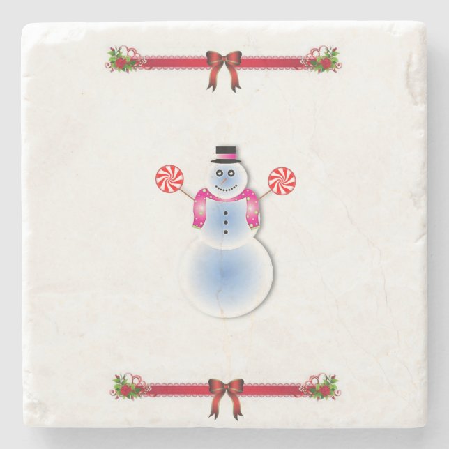 Posavasos De Piedra Snowman Marble Stone Coaster Navidades (Anverso)
