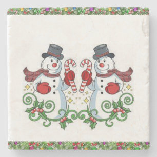 Posavasos De Piedra Snowman Marble Stone Coaster Navidades