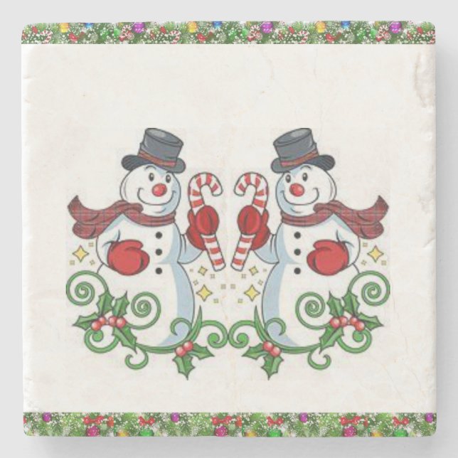 Posavasos De Piedra Snowman Marble Stone Coaster Navidades (Anverso)