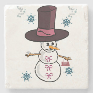 Posavasos De Piedra Snowman Marble Stone Coaster Navidades
