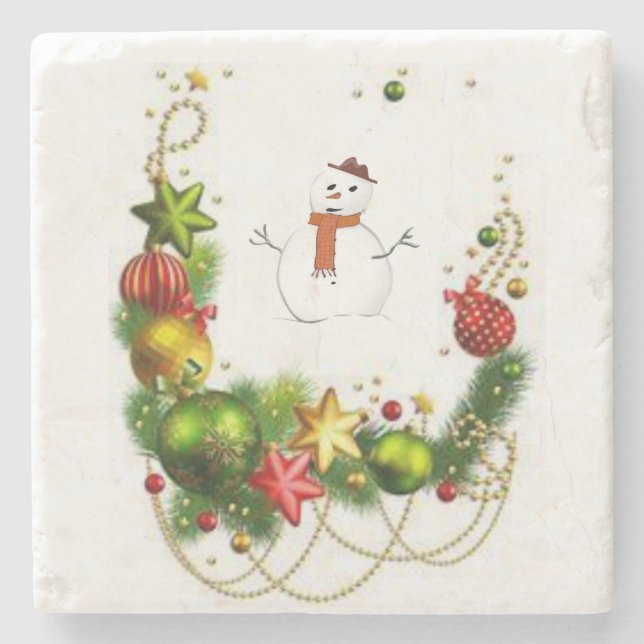 Posavasos De Piedra Snowman Marble Stone Coaster Navidades (Anverso)