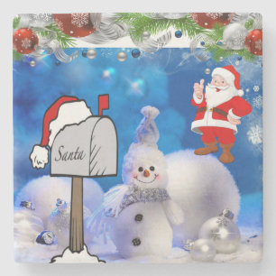 Posavasos De Piedra Snowman Marble Stone Coaster Navidades