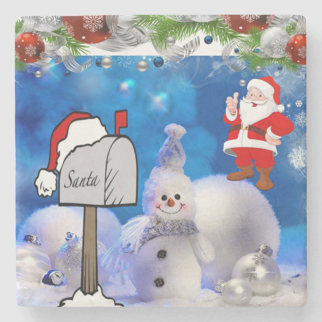 Posavasos De Piedra Snowman Marble Stone Coaster Navidades (Anverso)