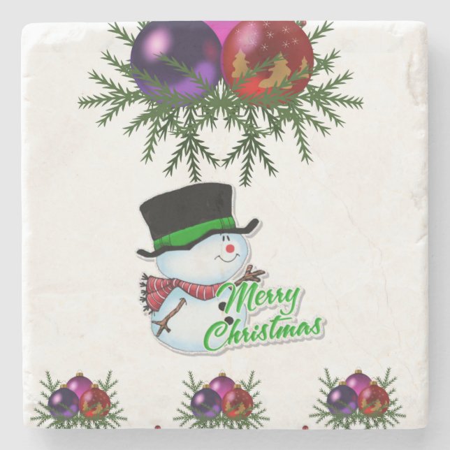 Posavasos De Piedra Snowman Marble Stone Coaster Navidades (Anverso)