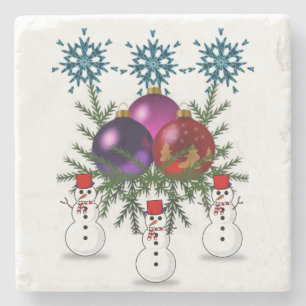 Posavasos De Piedra Snowman Marble Stone Coaster Navidades