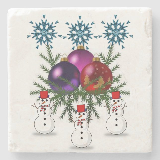 Posavasos De Piedra Snowman Marble Stone Coaster Navidades (Anverso)