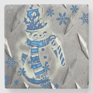 Posavasos De Piedra Snowman Marble Stone Coaster Navidades