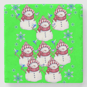 Posavasos De Piedra Snowman Marble Stone Coaster Navidades