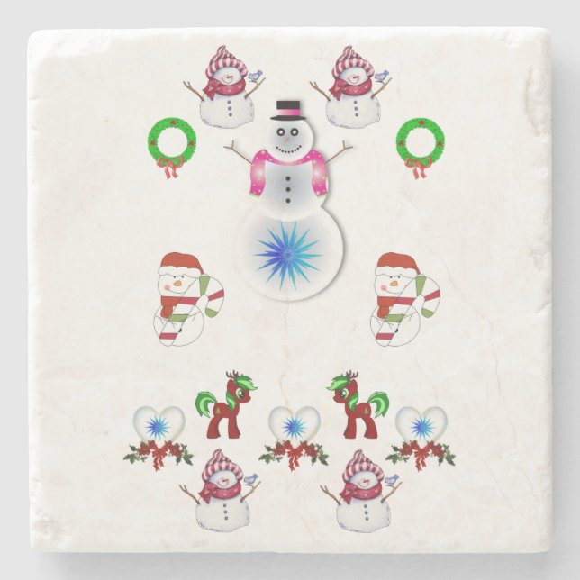 Posavasos De Piedra Snowman Marble Stone Coaster Navidades (Anverso)