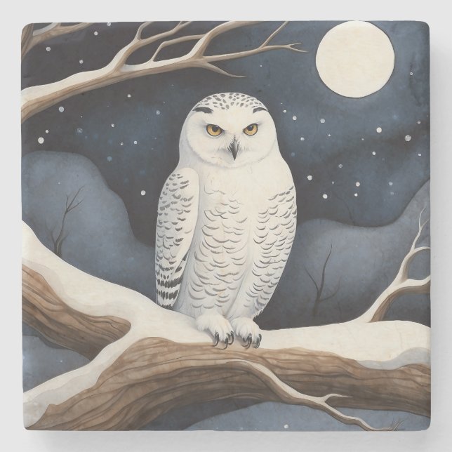 Posavasos De Piedra Snowy Owl (Anverso)