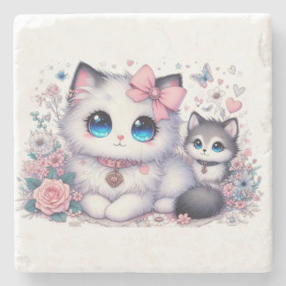Posavasos De Piedra Sobrecarga de gentileza gatita: gato y perro de oj