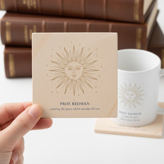 Posavasos De Piedra Sol Celestial Creando Espacio Donde Florece la Mar (Teacher Appreciation coaster with celestial sun and quote by Darling & May)