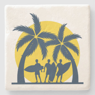 Posavasos De Piedra Sol de surf y palmeras frescas surf