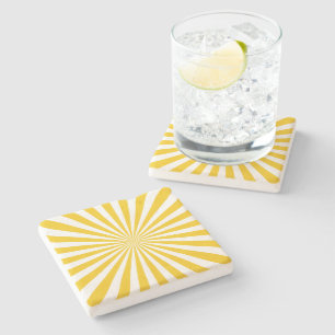 Posavasos De Piedra Sol moderno geométrico amarillo blanco mediados de