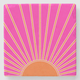 Posavasos De Piedra Sol Sunrise Caliente Rosa Y Naranja Preppy Sunshin