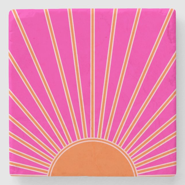 Posavasos De Piedra Sol Sunrise Caliente Rosa Y Naranja Preppy Sunshin (Anverso)